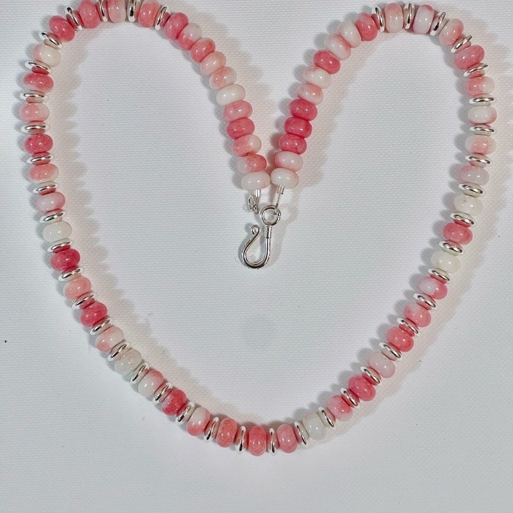 Rhodonite Hematite Beaded necklace Sz 18”silver Clasp